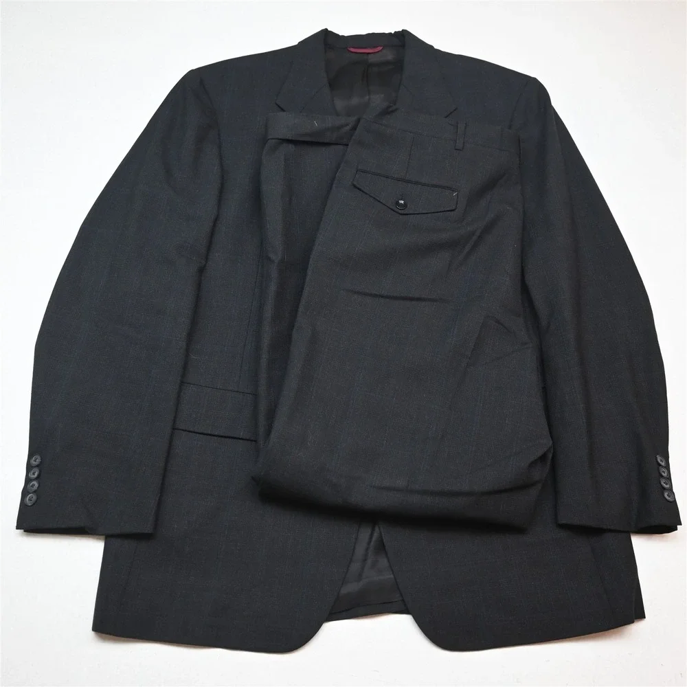 Vtg USA Made Hart Marx 44R 36x32 Gray Glenn Check 100% Wool Mens Suit